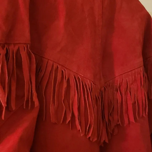 Vintage Avon Fashions Red Fringed Suede 80s 90s Leather Collar Jacket ❤ - Picture 8 of 14